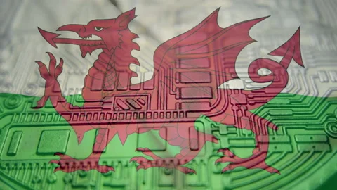 Wales flag with Bitcoin Cryptocurrency Video stock 166796251