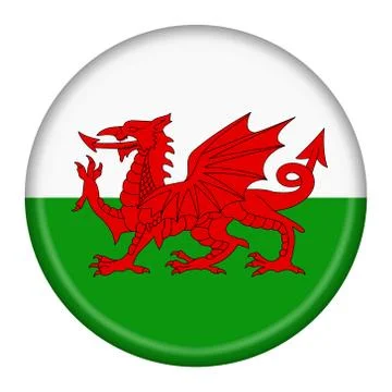 Wales Flag Button isolated on a white background with clipping path Stock Illustration