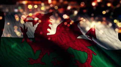 Wales Flag Light Night Bokeh Abstract Loop Animation 4K Stock Footage 47678959