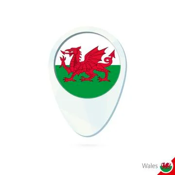 Wales flag location map pin icon on white background. Stock Illustration