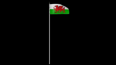Wales Flag on Pole with Alpha Channel Video stock 87285863