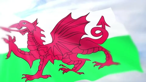 Wales Flag Seamless Loop 4k 60fps on Sky Background Stock Footage 340622097
