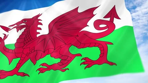 Wales Flag Seamless Loop 4k 60fps on Sky Background Stock Footage 341680199