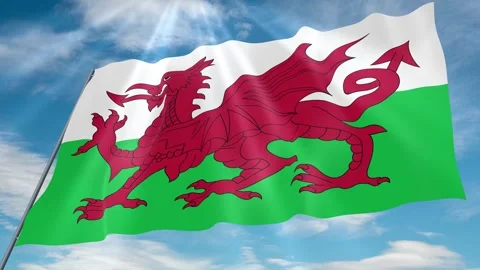 Wales Flag Seamless Loop 4k 60fps on Sky Background Stock Footage 341753440
