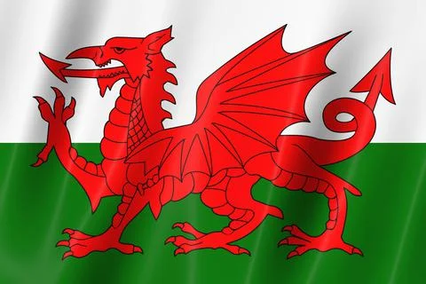 Wales flag of silk-3D panoramic  illustration Stock Illustration
