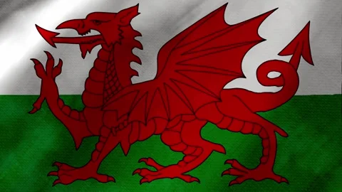 Wales flag waving background with real fabric texture Stockbeeldmateriaal 292949083