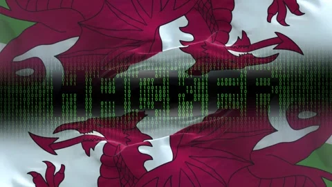 Wales flag - Waving flag on matrix binary code background Stock Footage 321420742
