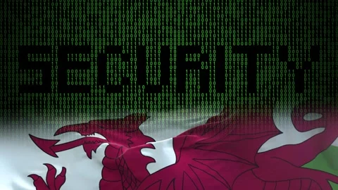 Wales flag - Waving flag on matrix binary code background Stock Footage 321422656