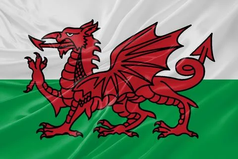 Wales Flag Waving Textures Silk Background Stock Illustration