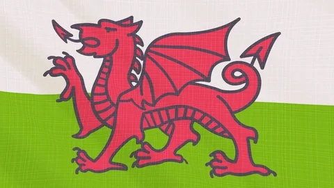 Wales flag waving in the wind. Icon in the frame. Animation loop Stock Footage 83797334