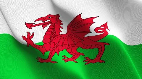 Wales flag waving on wind. Stock Illustration