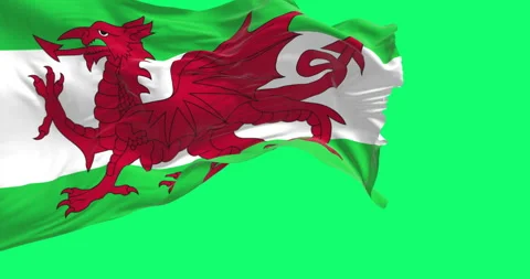 The Wales flag waving in the wind isolated on green background Stock Footage 328822411