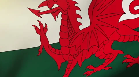 Wales flag waving in the wind. Looping sun rises style.  Animation loop Stock-Footage 48337090