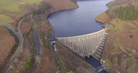 Wales fly round Dam Stock Footage 114015805