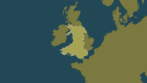 Wales - Great Britain map - extract. Border. Pattern. Labels Stock Footage 322937239