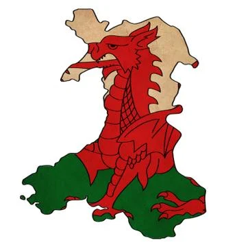 Wales map on  flag drawing ,grunge and retro flag series Stock Illustration