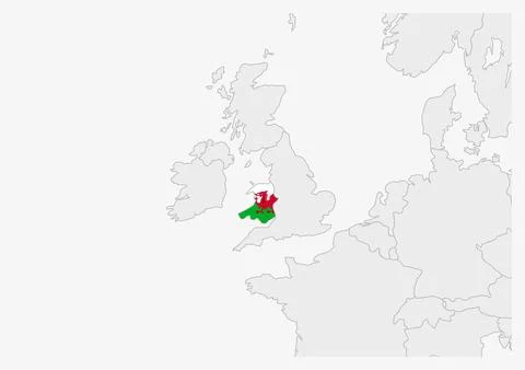 Wales map highlighted in Wales flag colors Stock Illustration