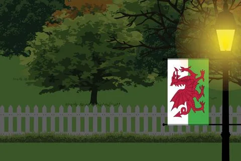 Wales Night Trees Lamp Vector Illustration Stock Illustration