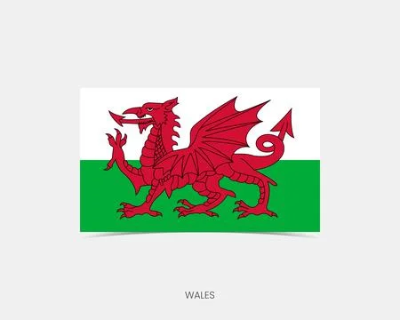 Wales Rectangle flag icon with shadow. Stock Illustration
