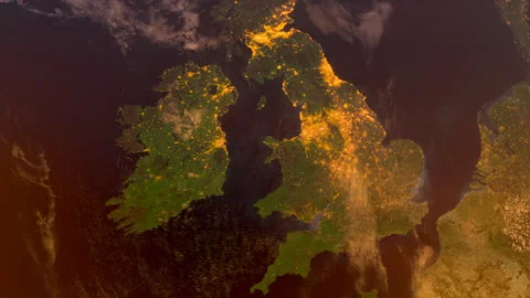 Wales from Space at Sunset. UK from Space Orbit. Planet. Globe Stock Footage 319654344