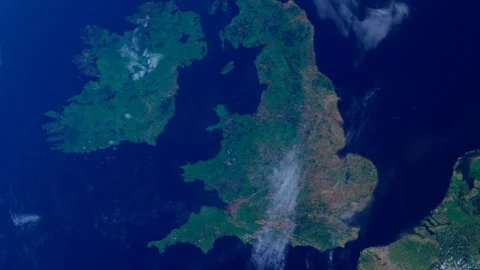 Wales from Space. UK View from Space Orbit. Blue Planet Earth. Globe Stock Footage 319750104