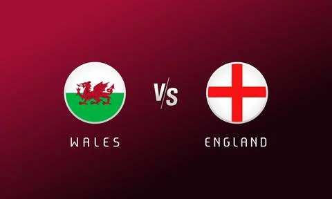 Wales vs England flag round emblem Stock Illustration