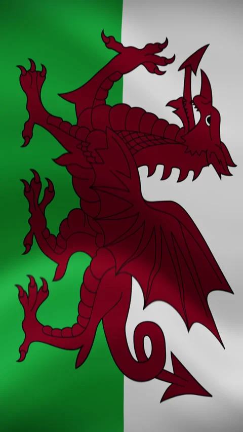 Wales Waving Flag in Vertical Orientation – Realistic Loop Animation Stock Footage 294948048