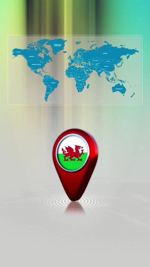 Wales World Map Pin Location Background Loop Vertical Stock Footage 343194670