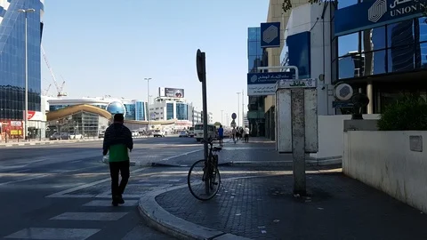 Walk along Khalid Bin Al Waleed Road, Burjuman metro station, Dubai, UAE Stock Footage 86561233