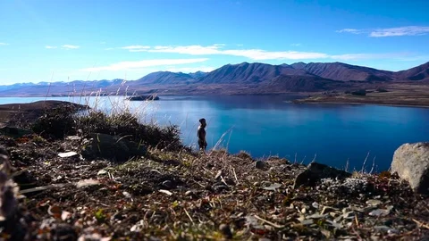 A walk along the lake Stock Footage 77384315