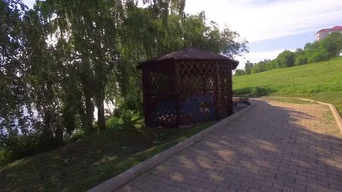 Walk along the paths in the rest house. A beautiful resort. Stock Footage 83799984