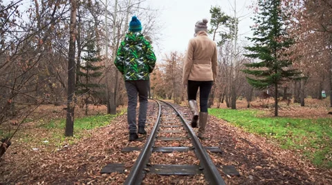 Walk along the rails Video stock 37355853