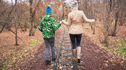 Walk along the rails Stock Footage 37355873
