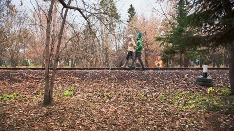 Walk along the rails Stock Footage 37355874
