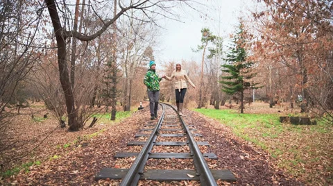 Walk along the rails Stock Footage 37355901