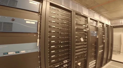 Walk along the wall of server racks Video stock 57763344