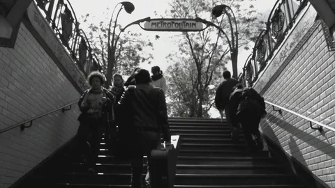 Walk in and out of an underground through a stairway Stock Footage 88448086