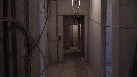 Walk in apartment under construction Stock Footage 106471316