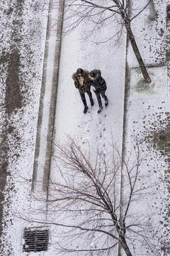 Walk backwards in the snow Stock Photos