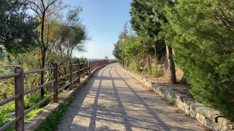 Walk to the belvedere of nebida, a small fraction of the city of iglesias, south Stock Footage