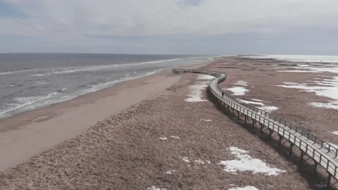 Walk on Bouctouche Dunes in april New Brunswick Canada Stock Footage