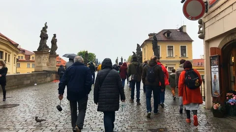 Walk on the bridge in Prague. 2017 spring. Stock Footage 104843318