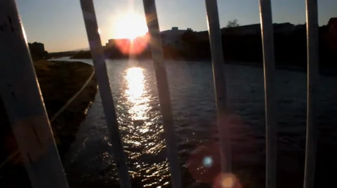 Walk bridge, view of the river Nisava 動画素材 37873363