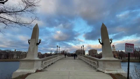 Walk on the Charles River Bridge Stock Footage 169686199