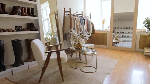 Walk-In Clothes Rack Full With Clothes, Accessories, Shoes  Stock Footage 126040001