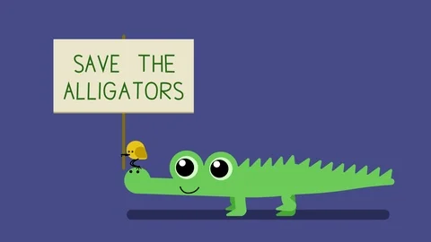 Walk cycle of a baby alligator protesting with bird and a sign. 库存影片 112406704