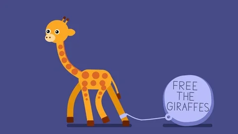 Walk cycle of a baby giraffe protesting with a sign 库存影片 112227259