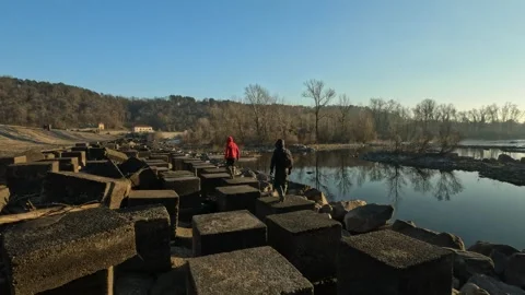 Walk on the dam Stock Footage 259722280
