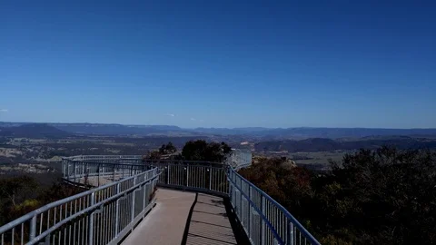 Walk down mountain catwalk. Stock Footage 99614718