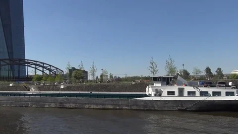 Walk to down the river Мain on shipboard in summer in city Frankfurt am Main Stock Footage 83990180